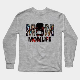 Horror film mom life messy bun Long Sleeve T-Shirt